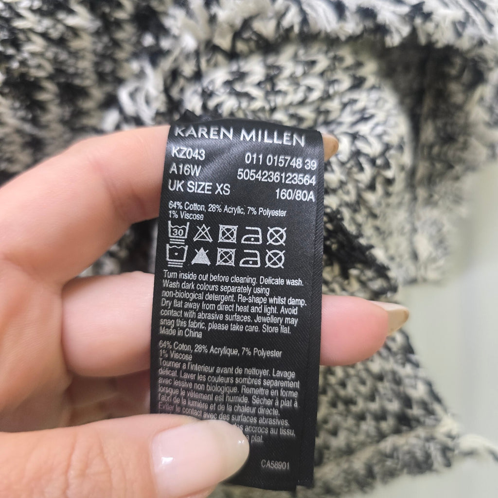 Karen Millen XS Black and White Knit Sweater Jumper with Fringe Detail BNWT, S