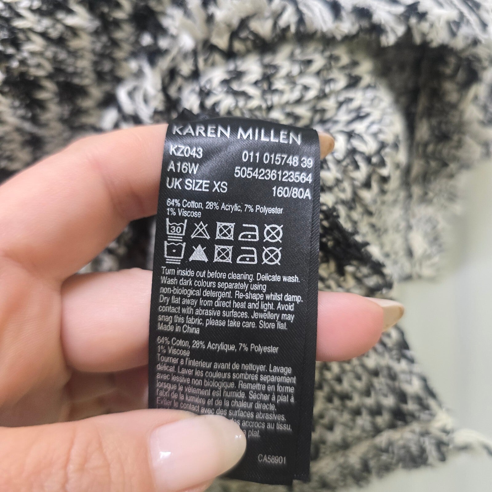 Karen Millen XS Black and White Knit Sweater Jumper with Fringe Detail BNWT, S