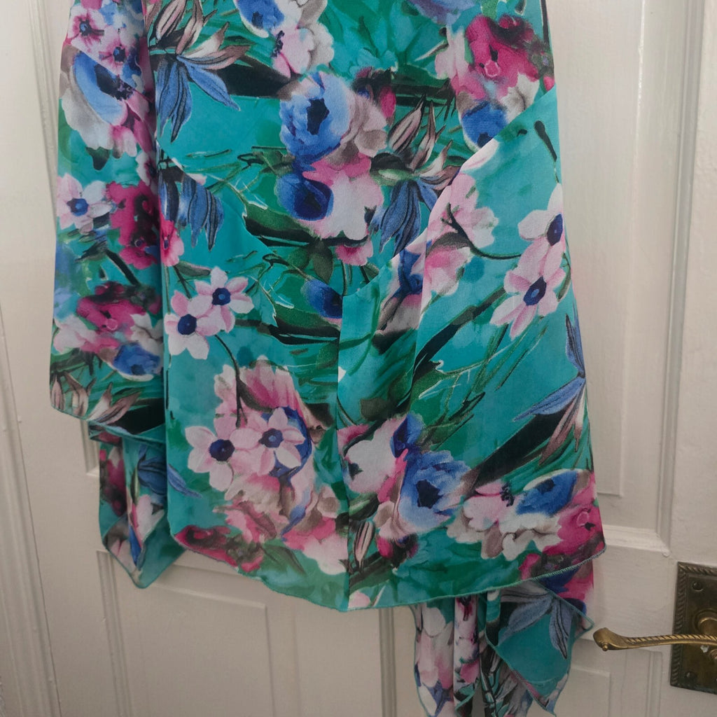 Stella Morgan Floral Sleeveless Dress Size 12, cowl neck, ruffle hem, wedding
