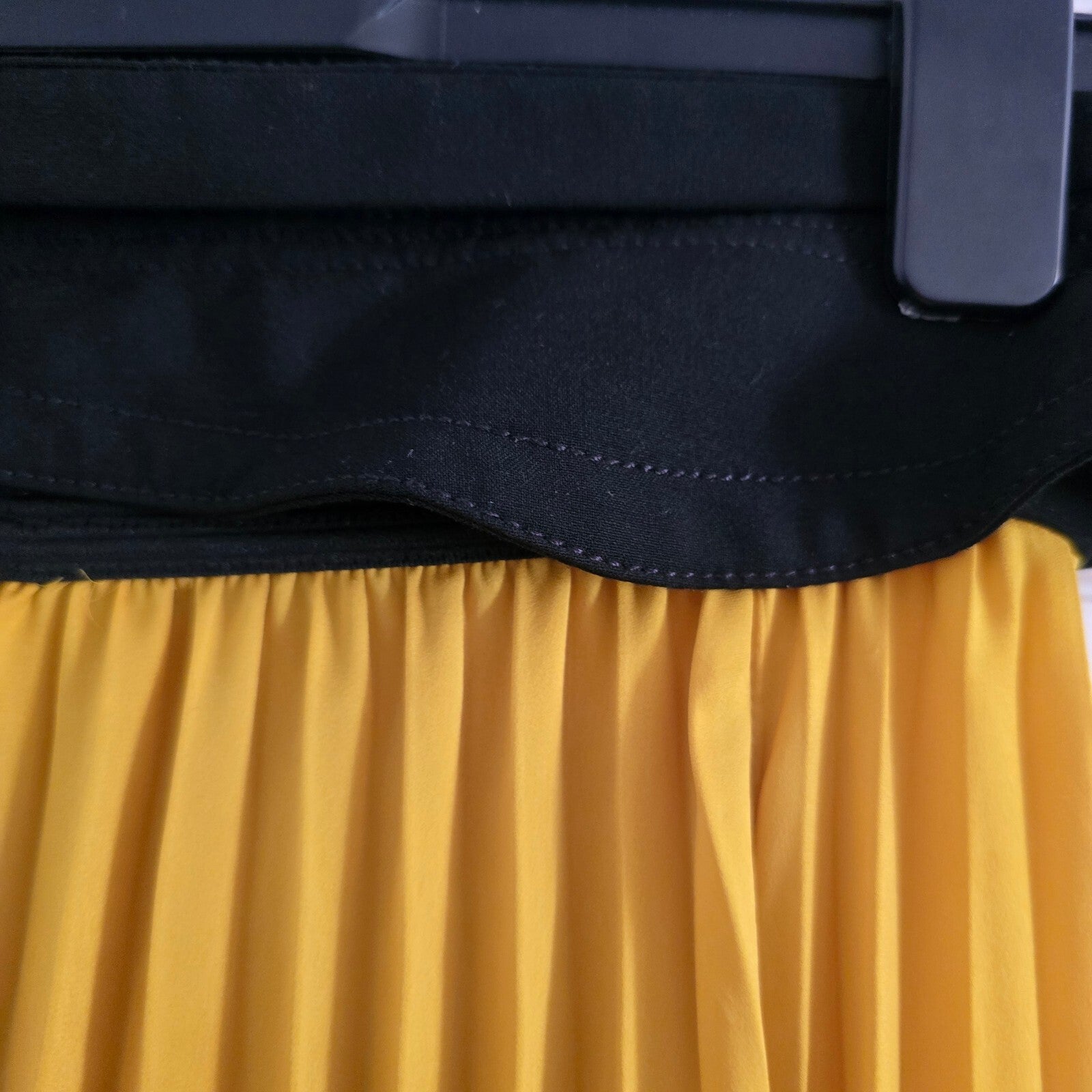 Zara Woman Mustard Yellow Pleated Maxi Skirt with Black Waistband, Size M