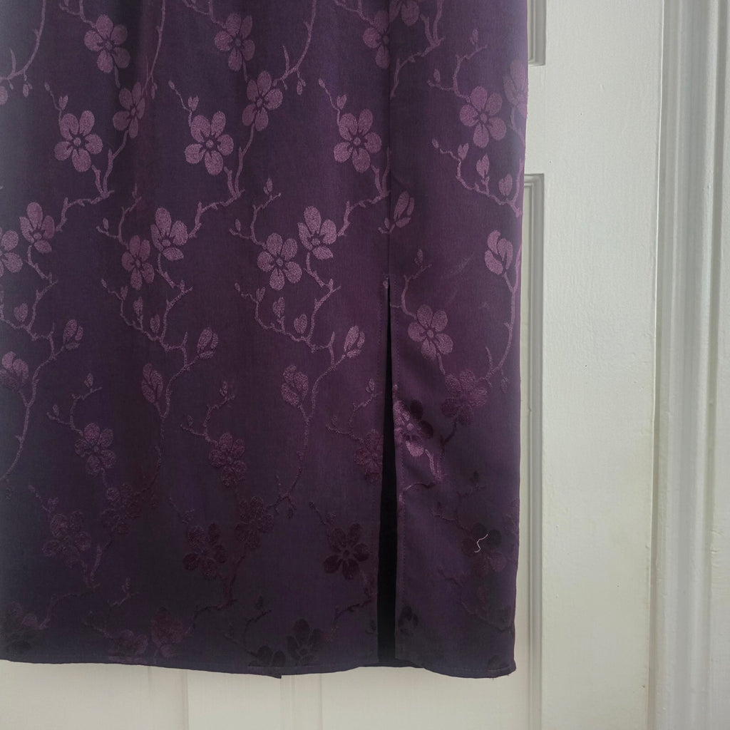 Elegant Purple Floral Jacquard Two-Piece Skirt Button-Up Blouse Suit Set Coord