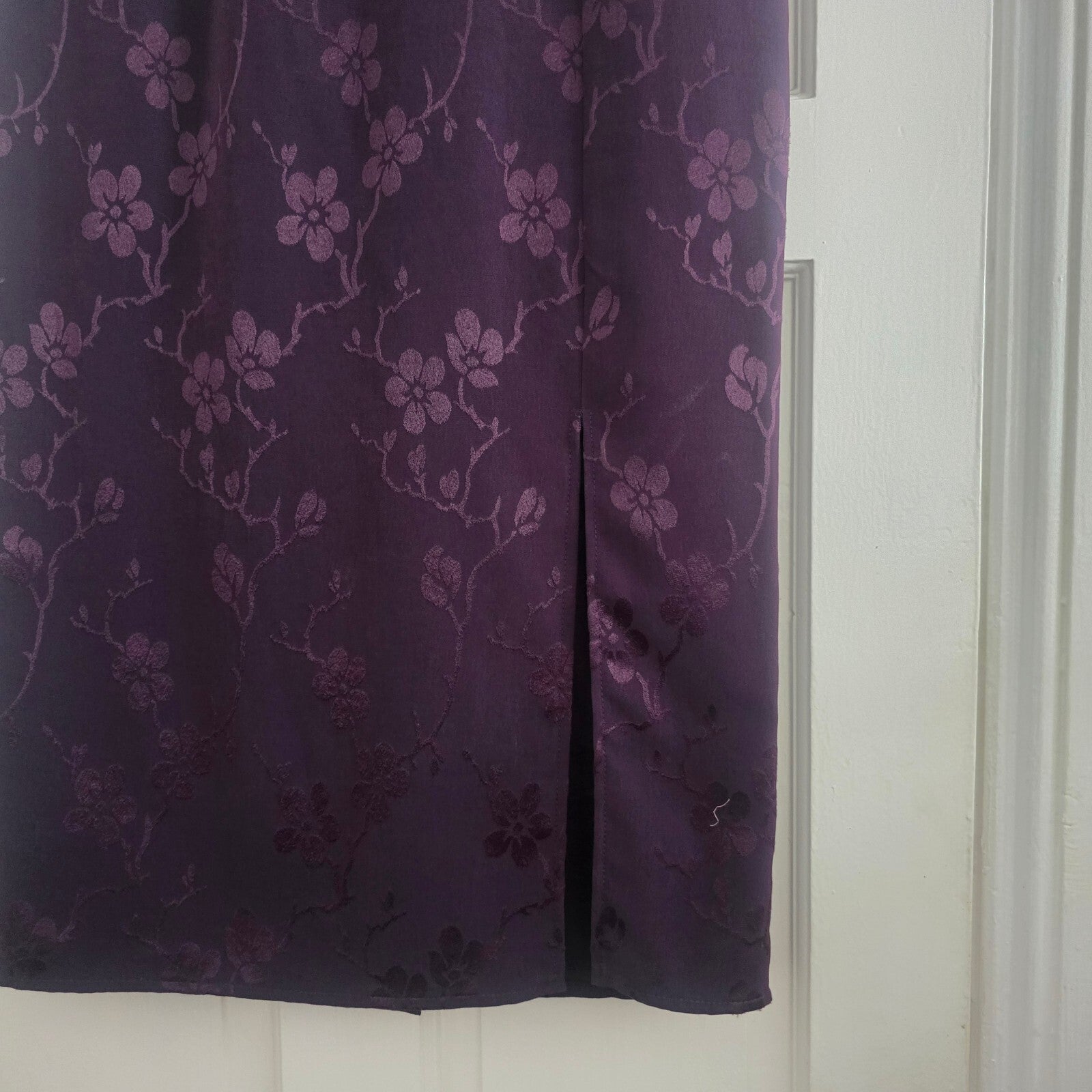Elegant Purple Floral Jacquard Two-Piece Skirt Button-Up Blouse Suit Set Coord