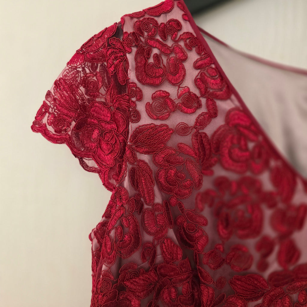 Jacques Vert BNWT Red Floral Lace Overlay Dress UK 18, Mother Of the Bride/Groom