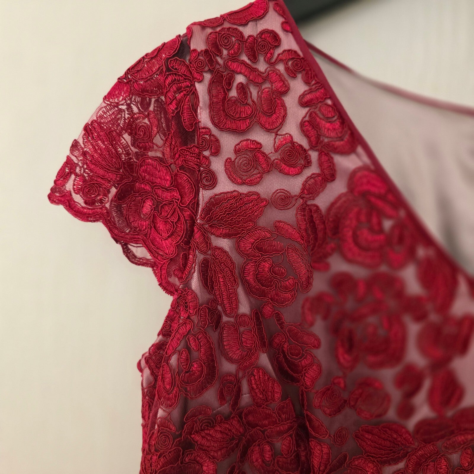 Jacques Vert BNWT Red Floral Lace Overlay Dress UK 18, Mother Of the Bride/Groom