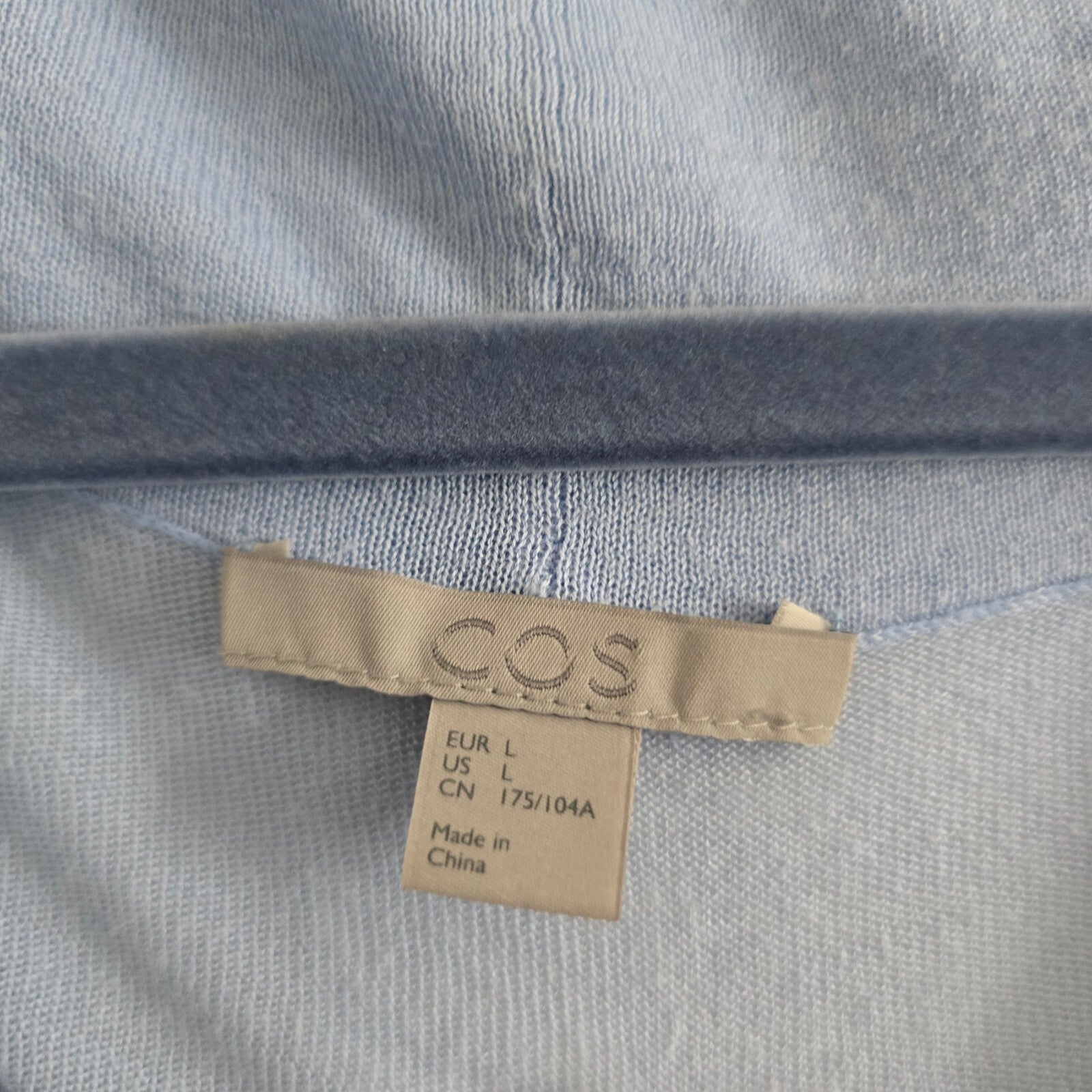 COS Light Blue Cotton Button-Up Cardigan with Drawstring Collar Size L, relaxed
