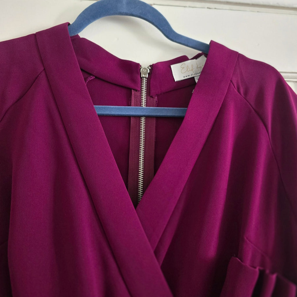 Elka Burgundy Dress with Draped Detail and Back Zip, Size XL, BNWT