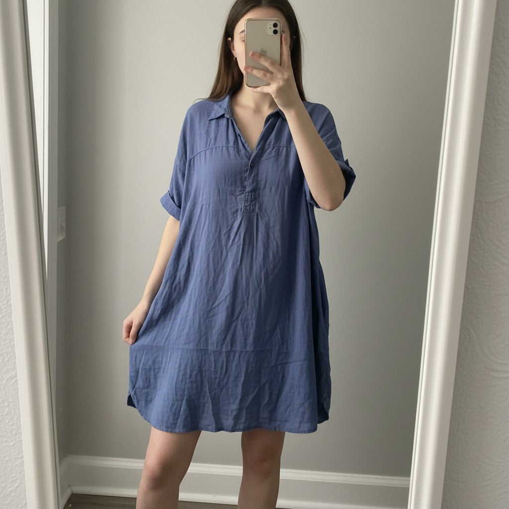 White Stuff Blue Linen Shirt Dress UK 12, lightweight, summer, pockets
