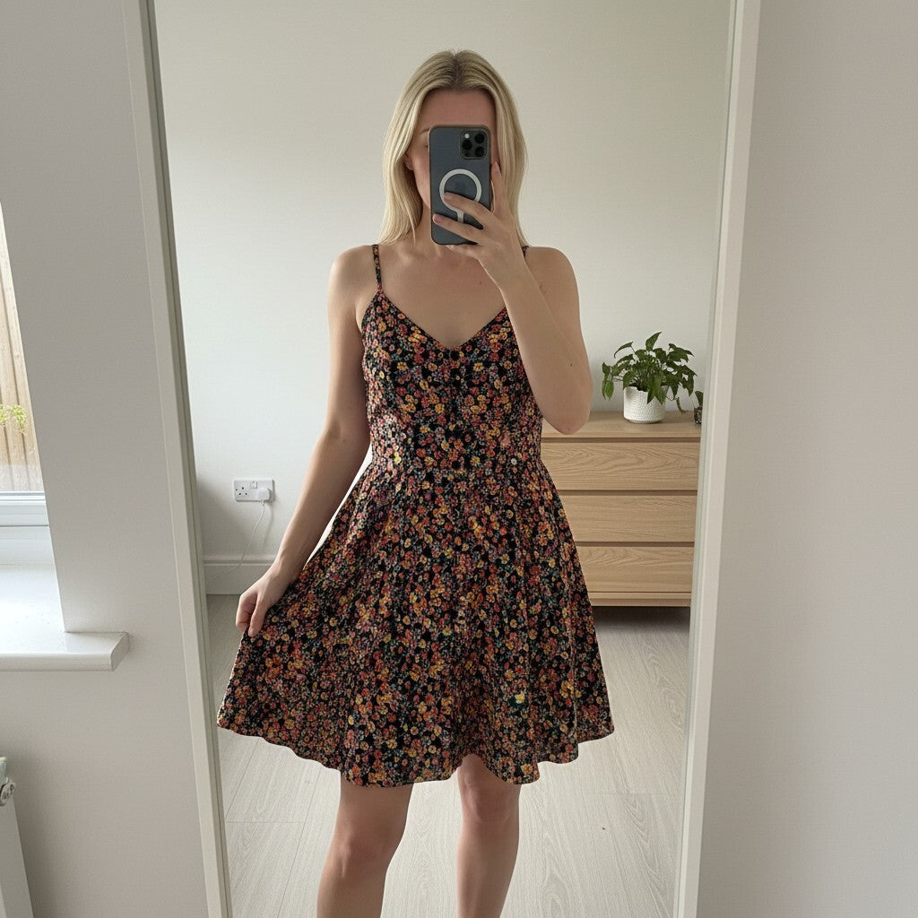 Floral print mini strappy sleeveless dress from Forever 21, size S