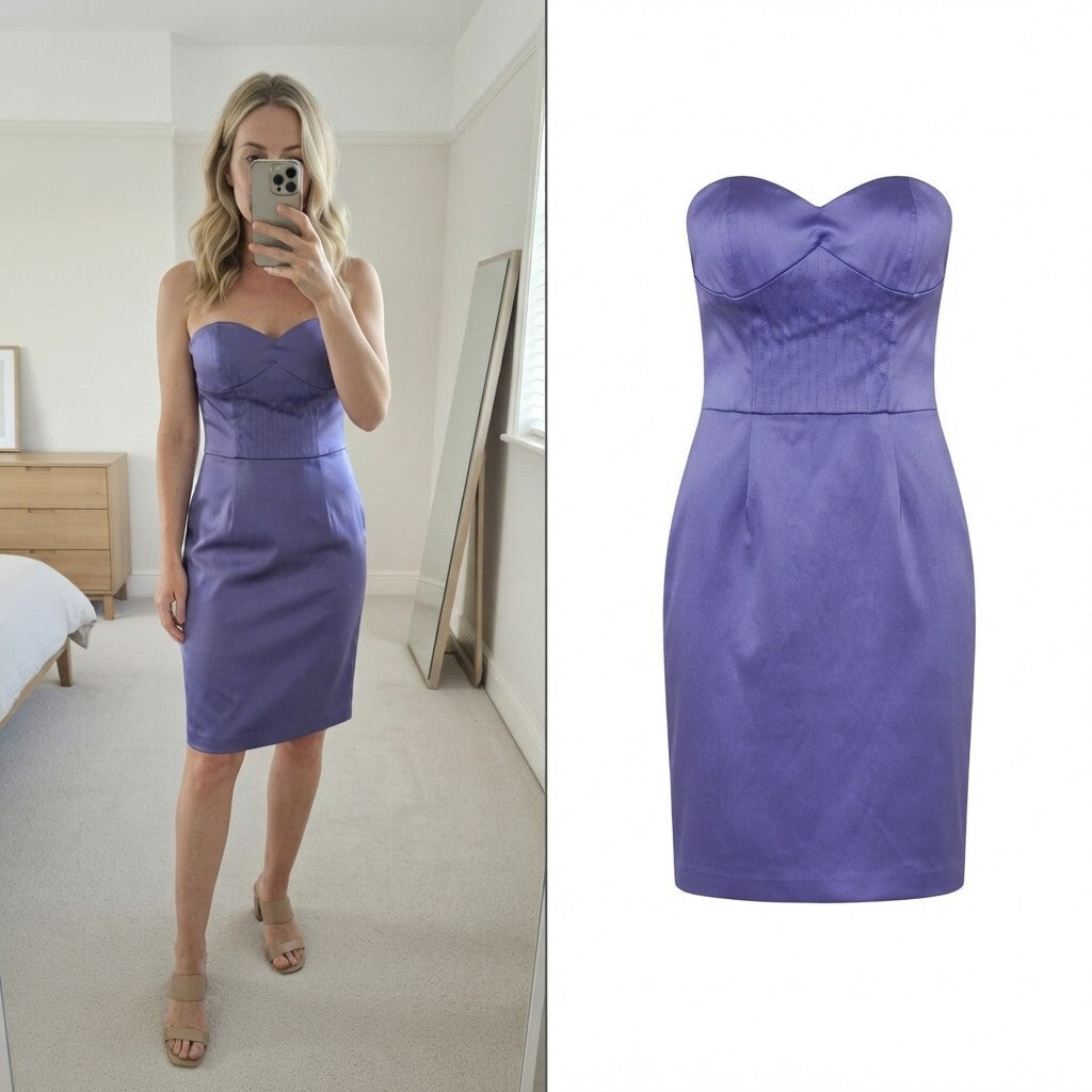 Atmosphere Strapless Purple Satin Midi Dress Size 8/36