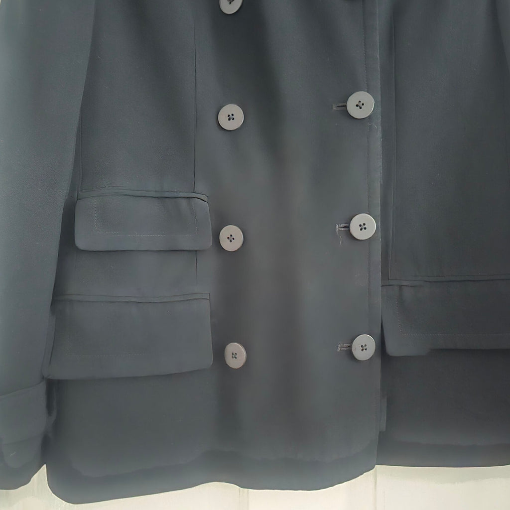 DKNY Black Double-Breasted Wool Blend Coat, cropped short trench, size 8