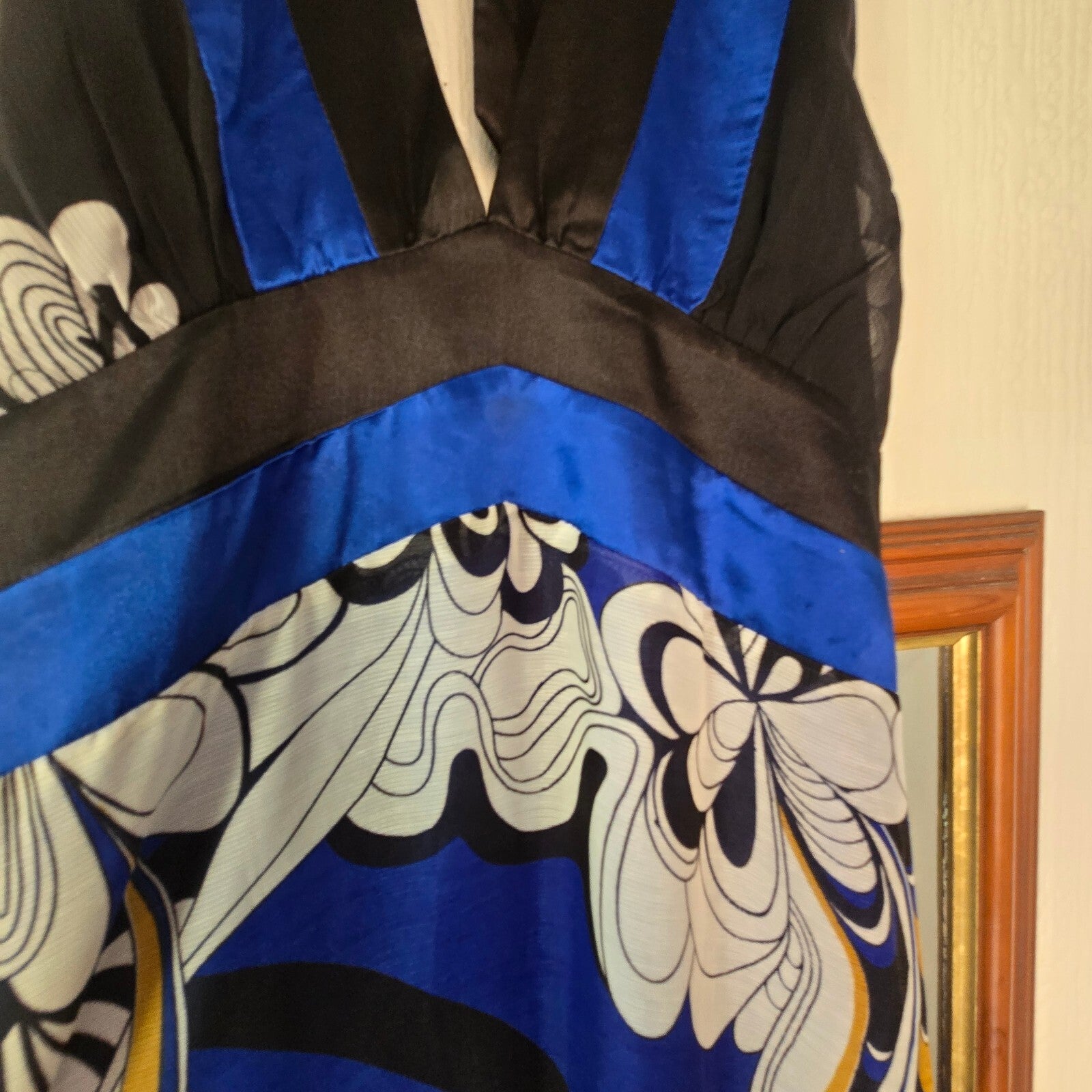 Tribeca Blue and Black Floral Halter Maxi Dress UK Size 8