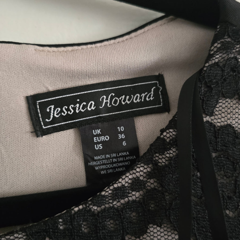 Jessica Howard Black Lace Sleeve Cocktail Dress UK Size 10, party, glam