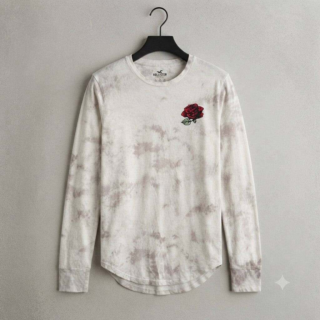 Hollister California Long Sleeve Tie-Dye Rose Graphic T-Shirt Size M