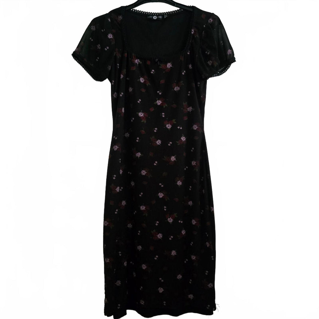 Daisy Street Black Floral Mesh Midi Dress UK 10, summer, festival, holiday boho
