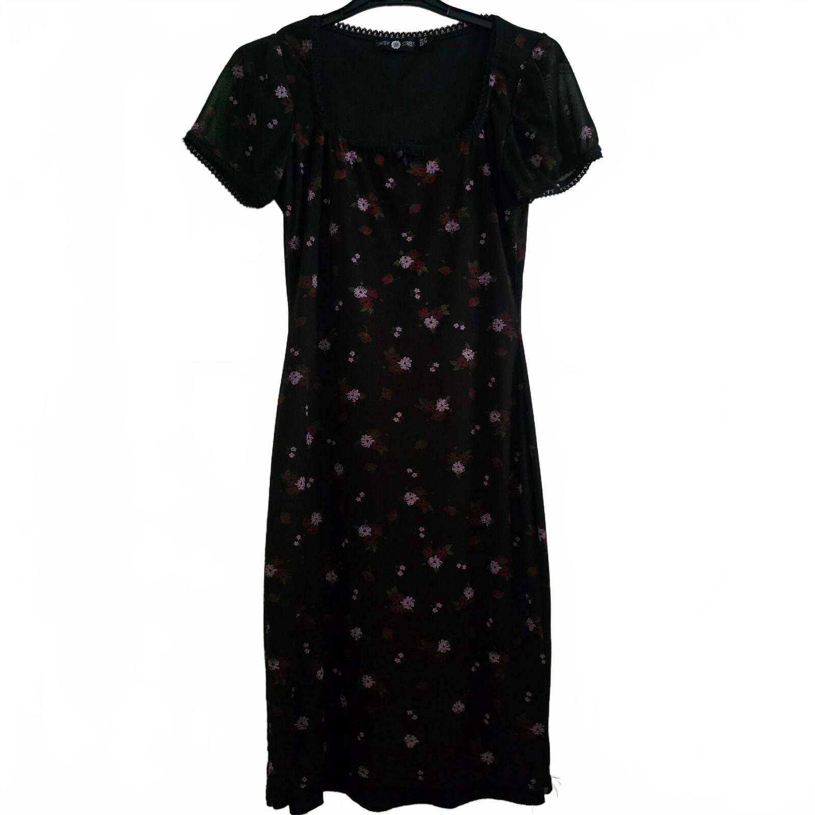 Daisy Street Black Floral Mesh Midi Dress UK 10, summer, festival, holiday boho