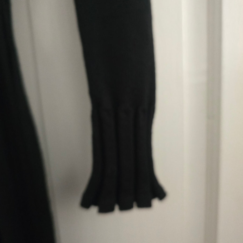 Per Una Black Ribbed Knit Midi Dress with Ruffled Collar and Belt, BNWT, size 14