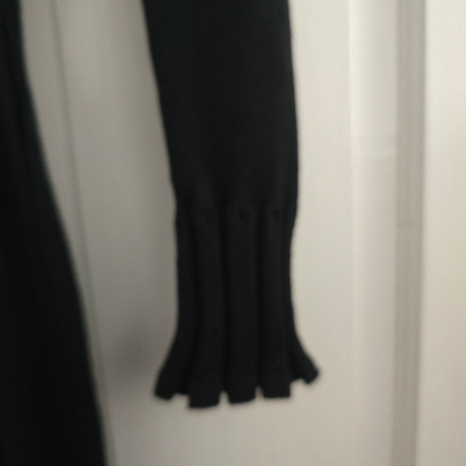 Per Una Black Ribbed Knit Midi Dress with Ruffled Collar and Belt, BNWT, size 14