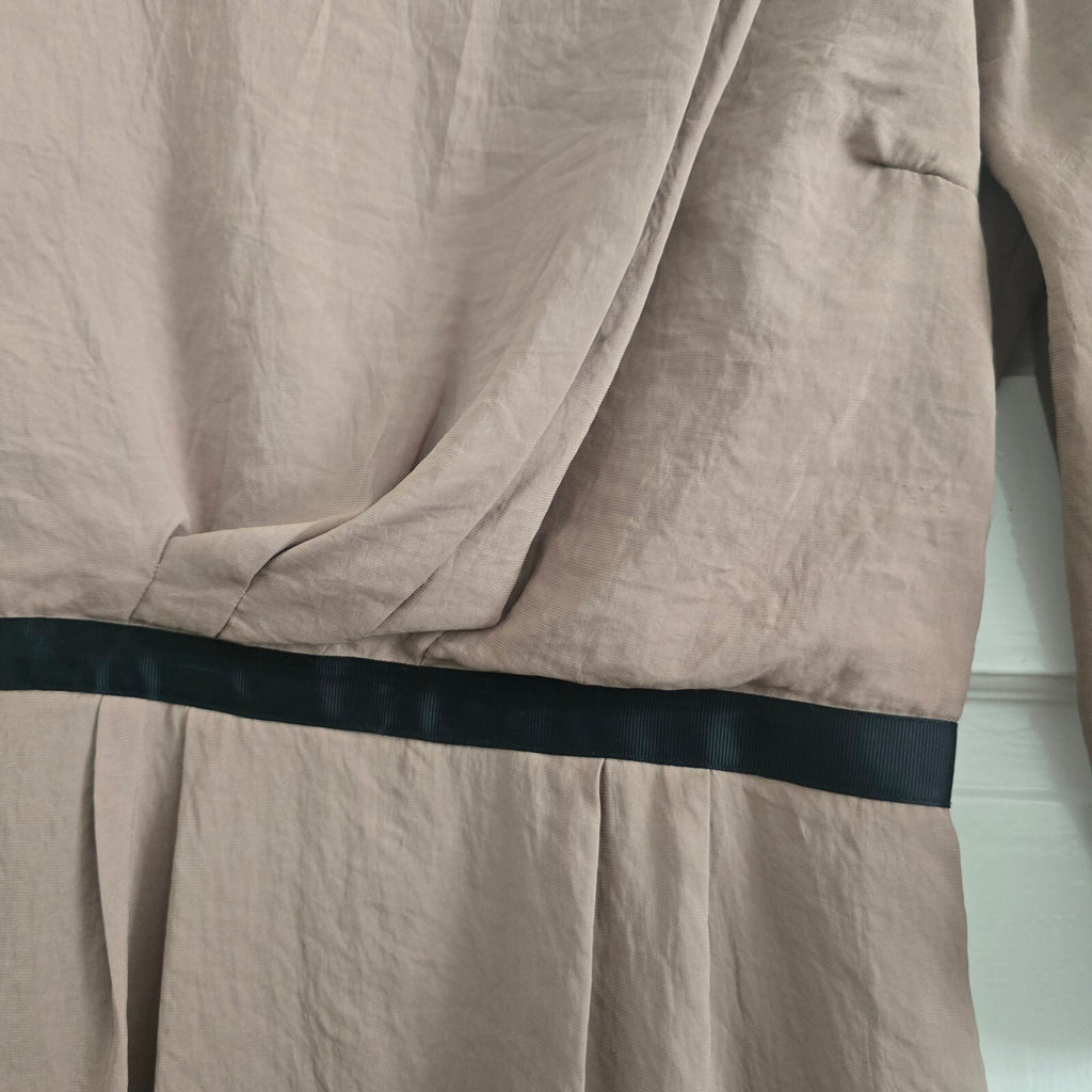 Topshop Women's Taupe Dress with Black Waist Detail, UK Size 10