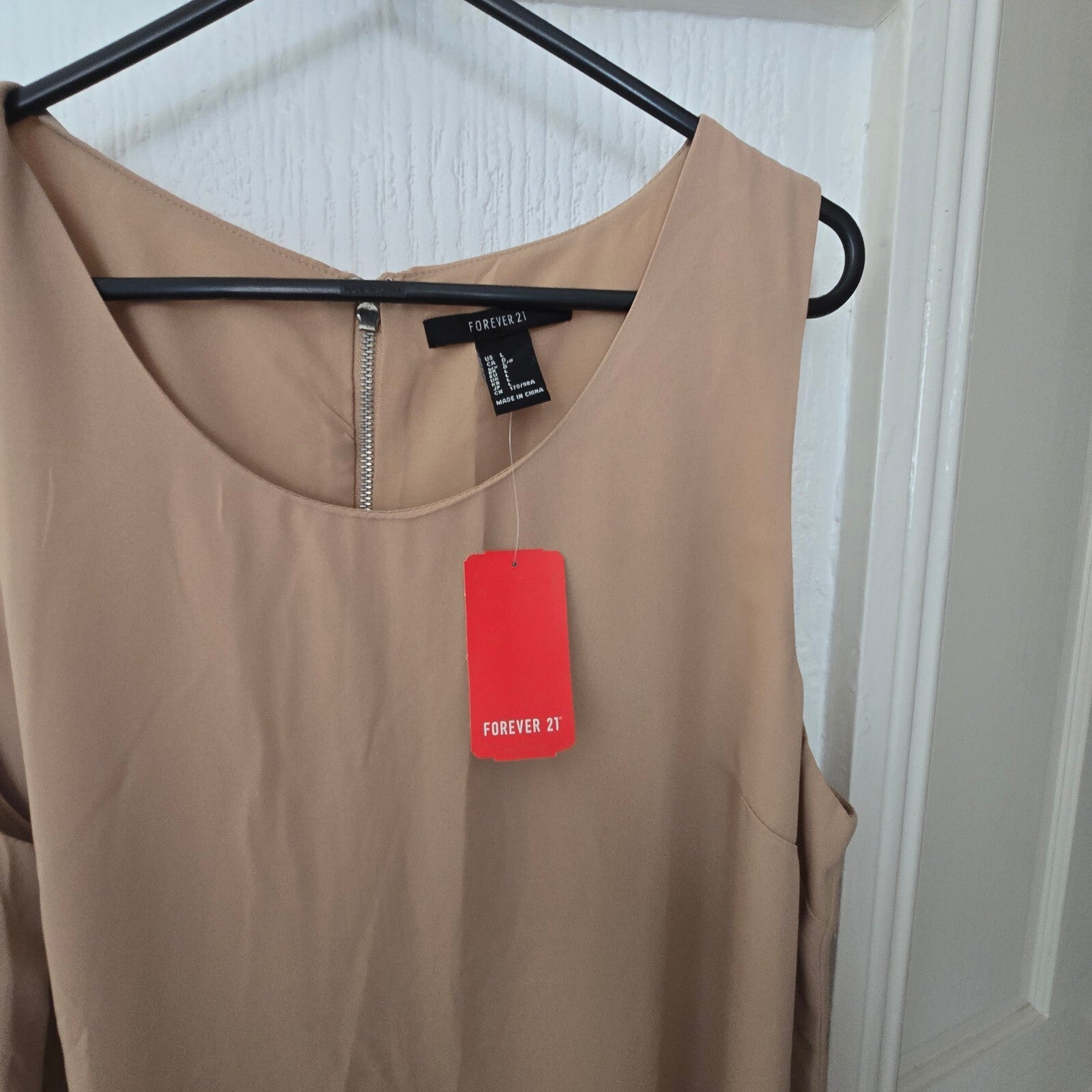 Forever 21 Beige Sleeveless Shift Dress with Back Zip, Size L, BNWT