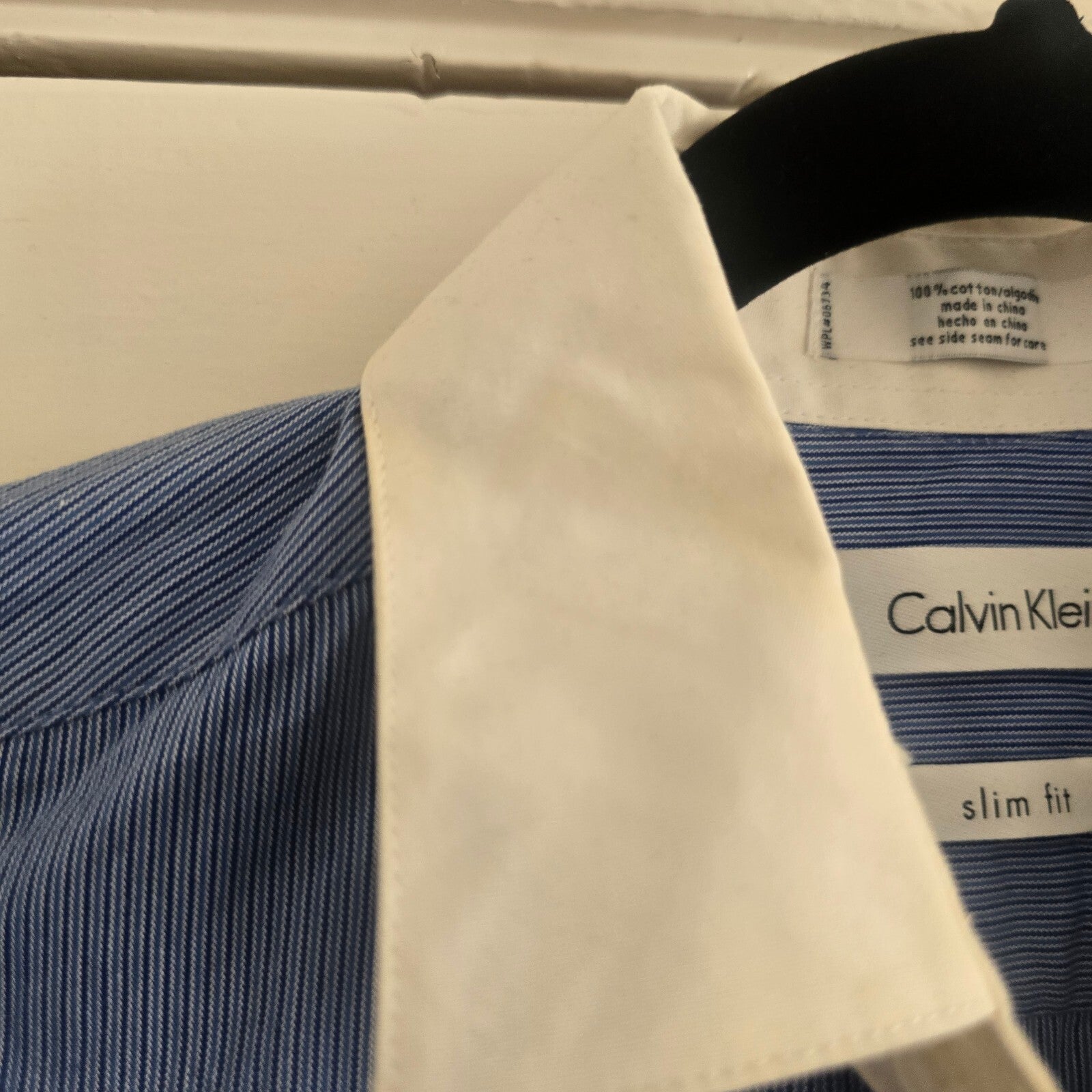 Calvin Klein Slim Fit Blue Pinstripe and White Cotton Slim Fit Shirt, 12, BNWT