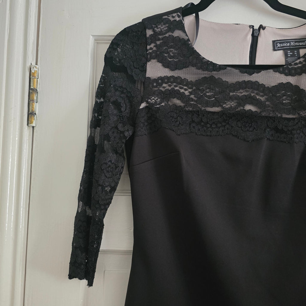 Jessica Howard Black Lace Sleeve Cocktail Dress UK Size 10, party, glam
