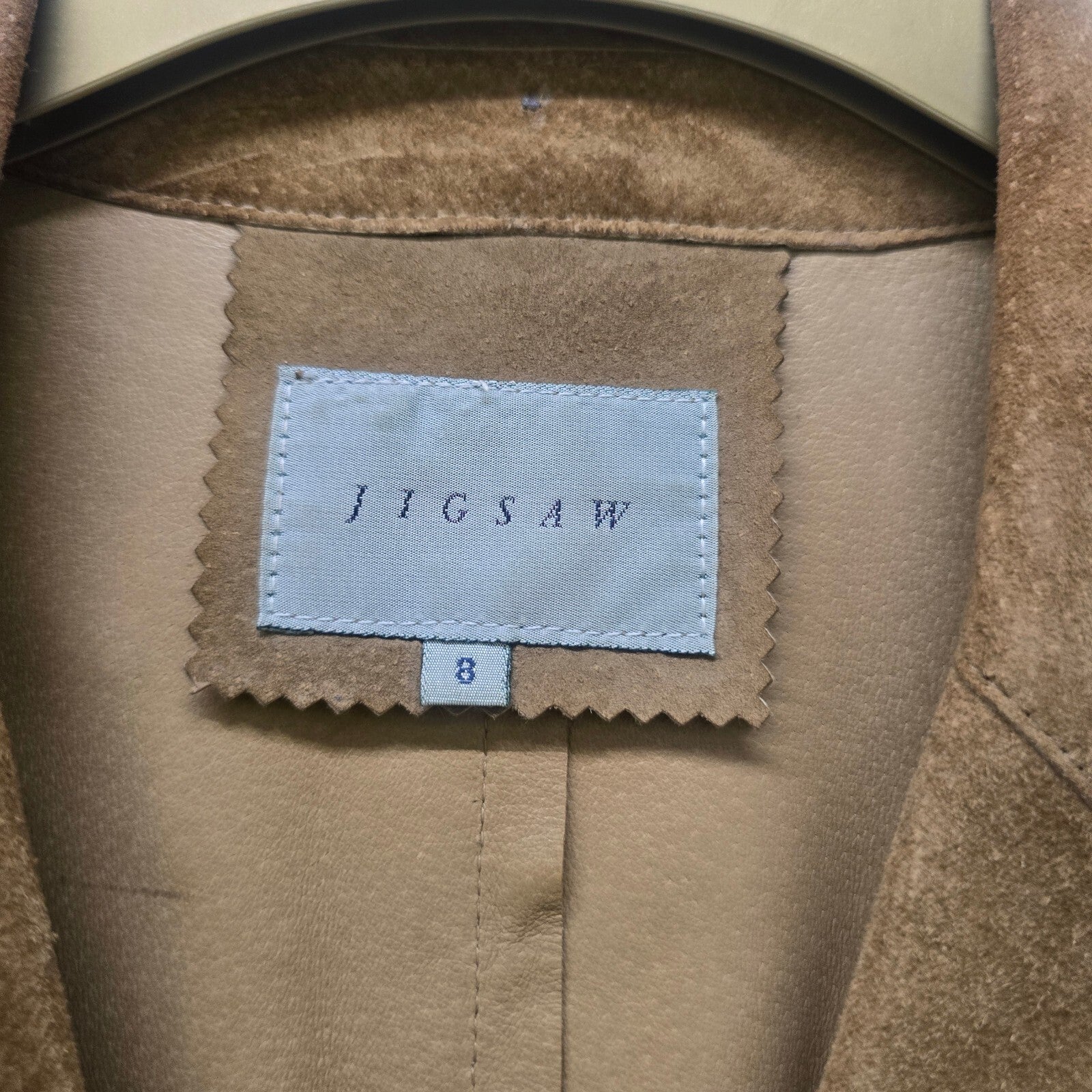 Jigsaw Tan Suede Leather Long Blazer Coat, Vintage, Luxury, Size 8