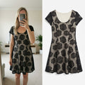 Izabel London Black Lace Overlay Dress with Floral Pattern, size 10, knee length