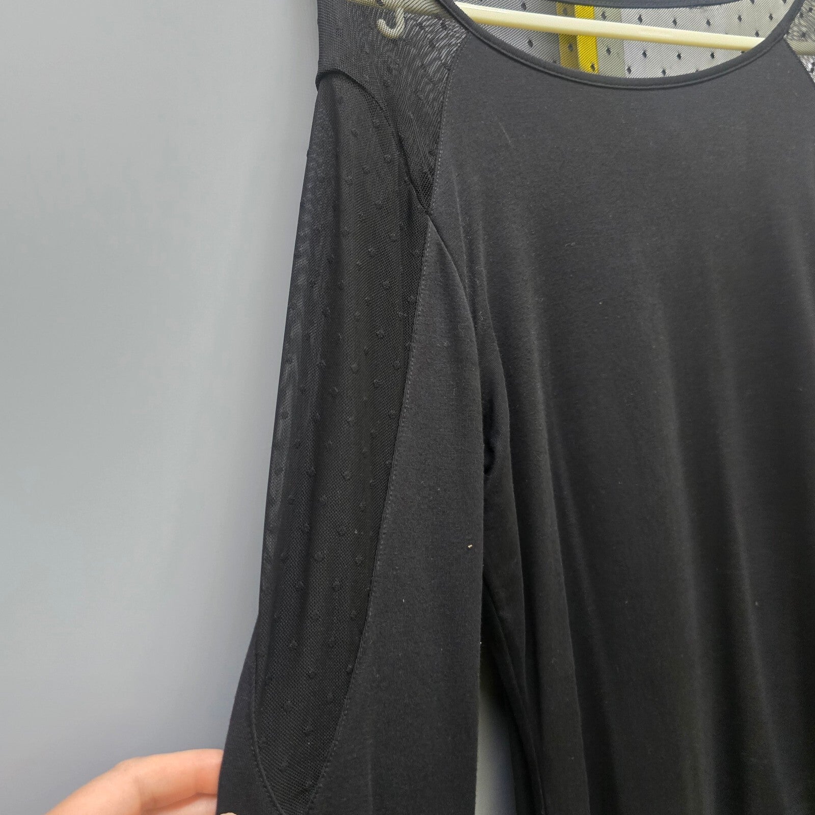 Karen Millen Black Long Sleeve Top with Sheer Polka Dot Shoulder Detail UK 8 y2k
