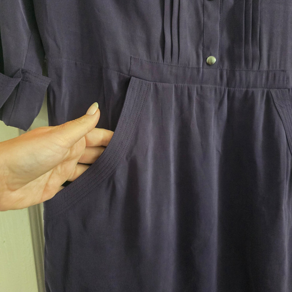 Autograph Blackberry Purple Button-Up Dress UK 8, relaxed fit, pockets, tunic