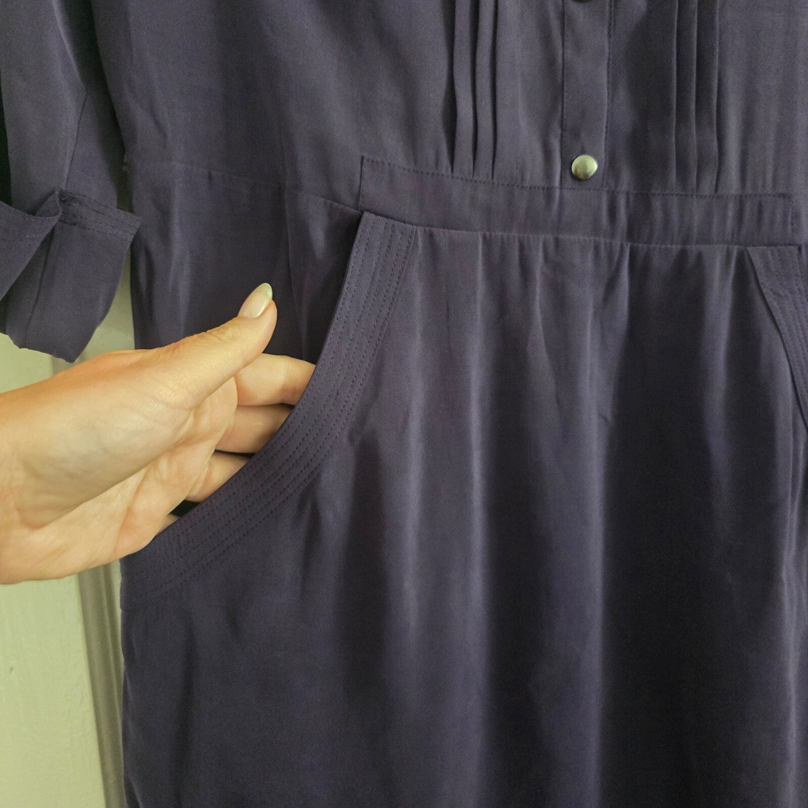 Autograph Blackberry Purple Button-Up Dress UK 8, relaxed fit, pockets, tunic