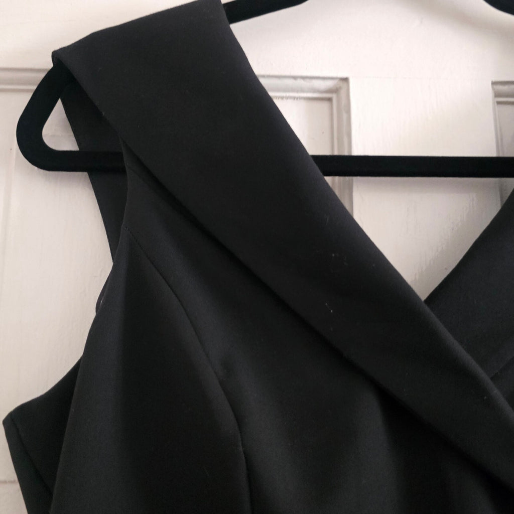 M&S Collection Black Sleeveless V-Neck Formal Business Tailored Midi Dress UK 14