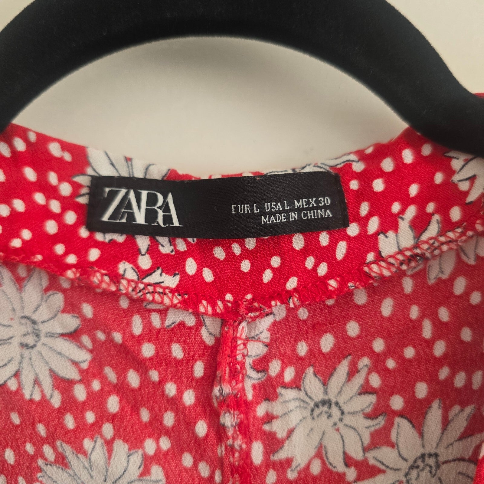 Zara Red Floral Print Long Sleeve Maxi V Neck Dress, Size L, blogger influencer