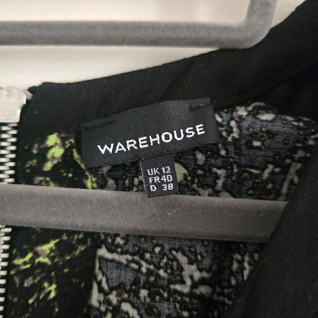 Warehouse UK12 Viscose Patterned Dress with Zip Back, formal, fit and flare