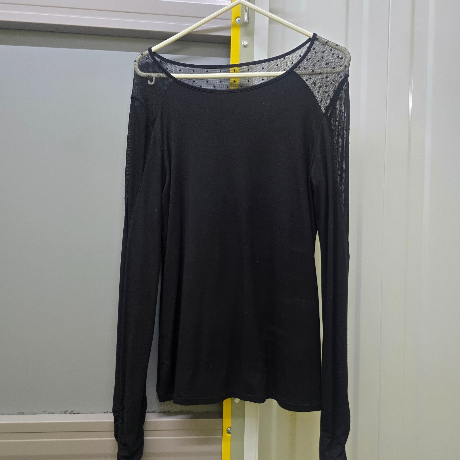 Karen Millen Black Long Sleeve Top with Sheer Polka Dot Shoulder Detail UK 8 y2k