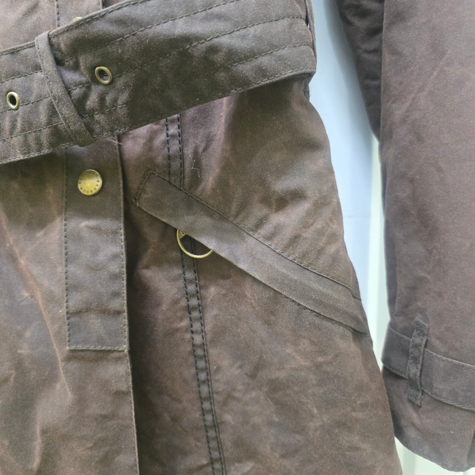 Barbour International Waxed Cotton Belted Trench Jacket Brown Size 8