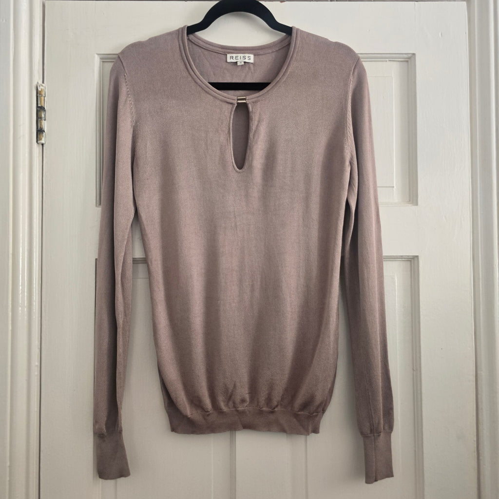 Reiss Women's Beige Viscose Blend Jumper with Keyhole Detail, size M, luxury