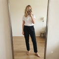 DKK Black Elastic Waist Trousers Drawstring, size M, stretch tailored material