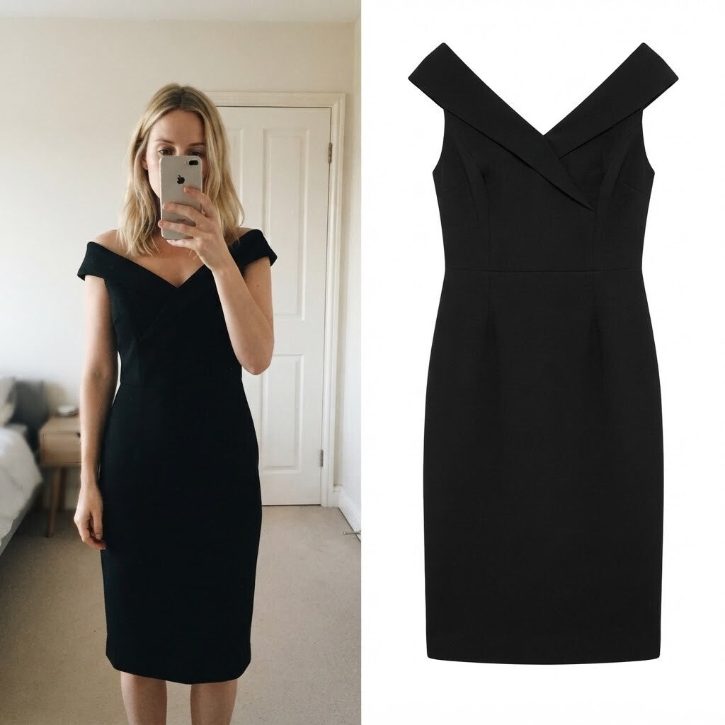 M&S Collection Black Sleeveless V-Neck Formal Business Tailored Midi Dress UK 14