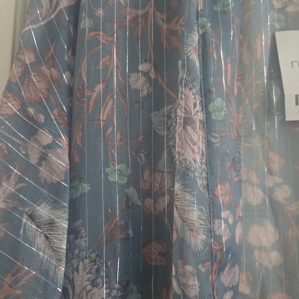 Next Blue Floral Sheer Cardigan Top Blouse Size 10, relaxed lightweight BNWT