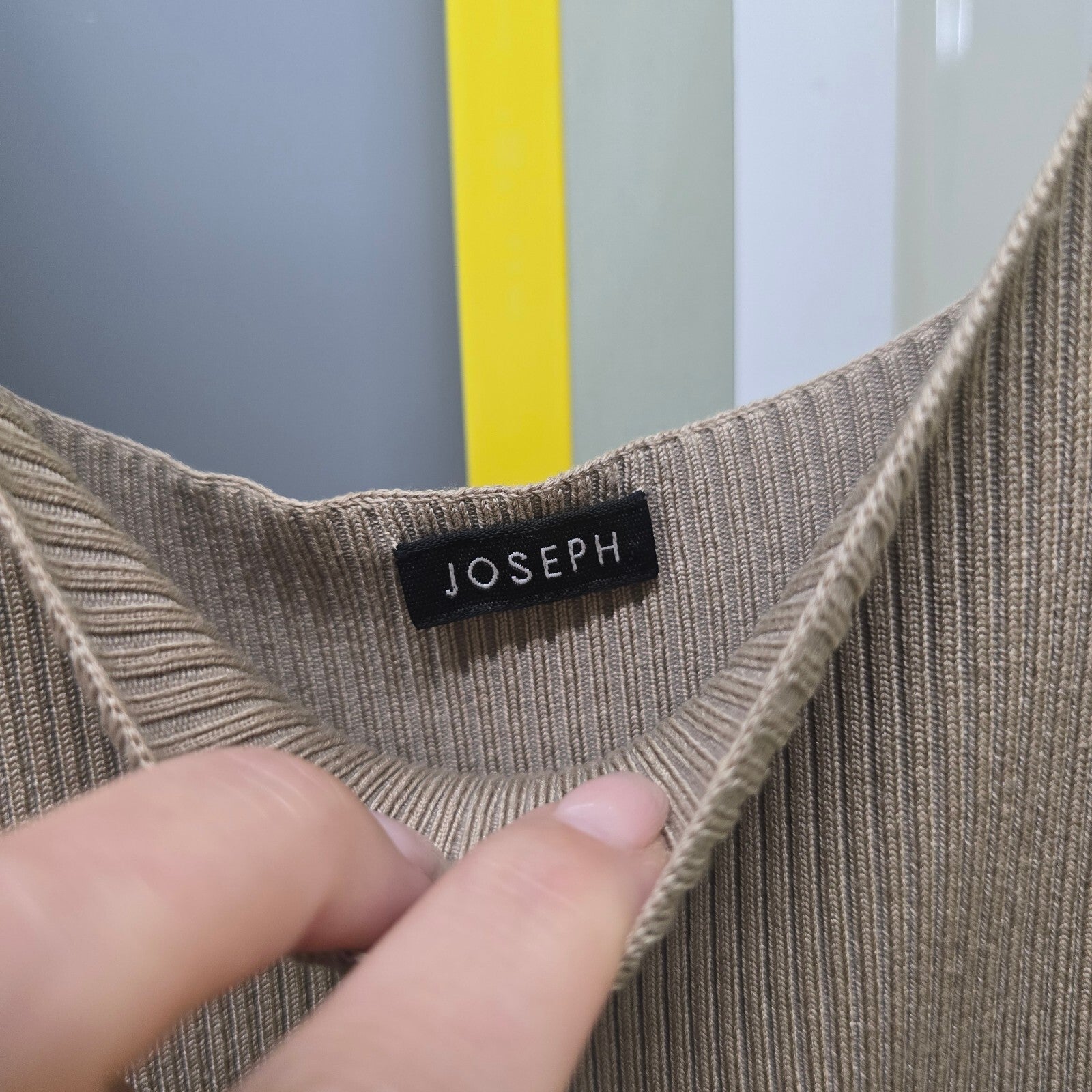Joseph Beige Ribbed Knit Pleated Dress Size S vintage designer rare