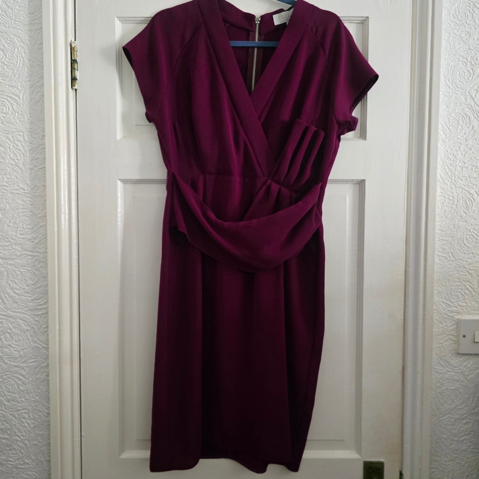 Elka Burgundy Dress with Draped Detail and Back Zip, Size XL, BNWT