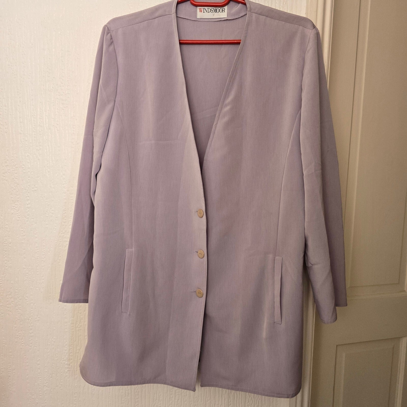 Windsmoor Lilac V-Neck Button Blazer, Purple Patterned Slip Skirt Suit Set coord