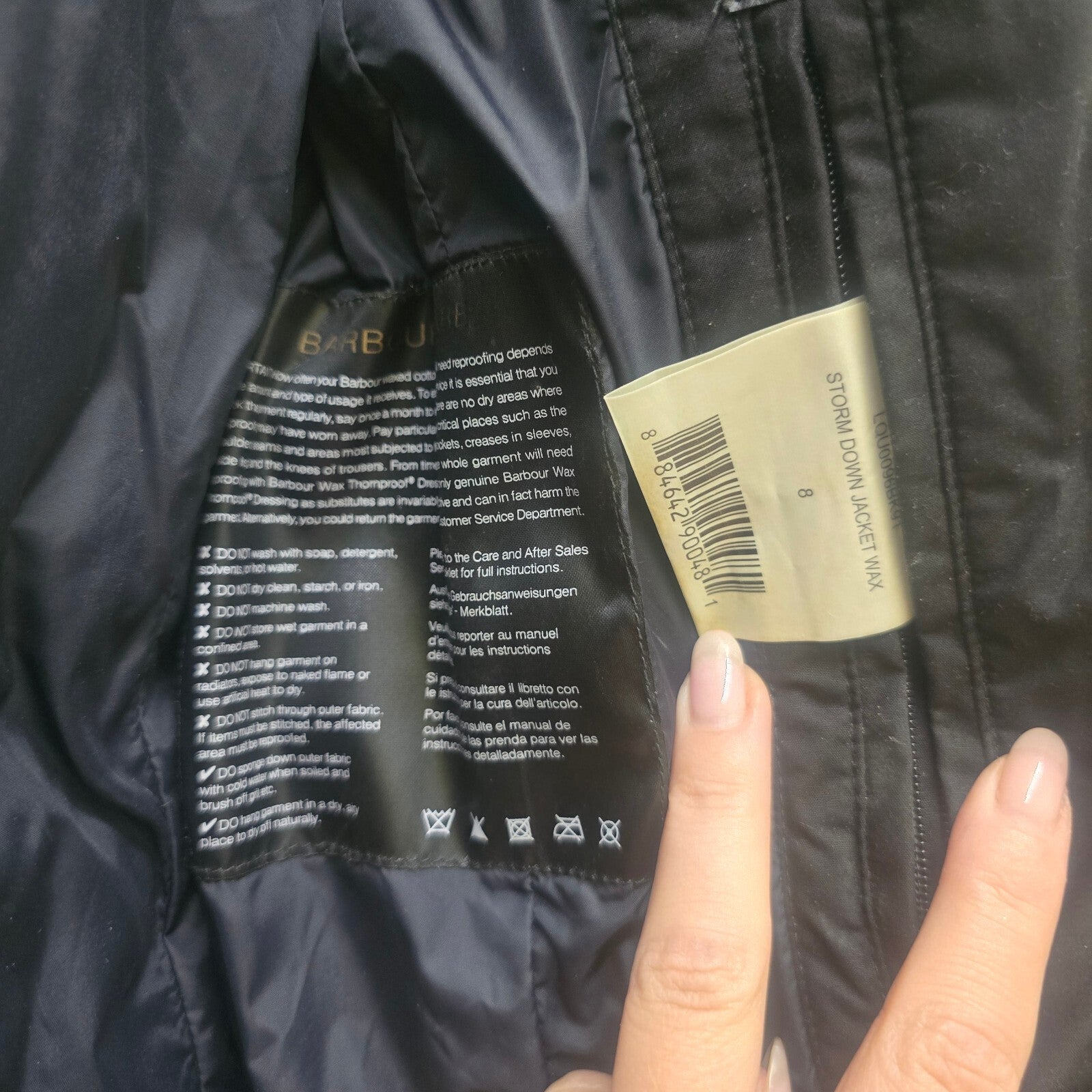 Barbour Storm Down Waterproof Wax Jacket with Faux Fur Hood Trim - UK Size 8