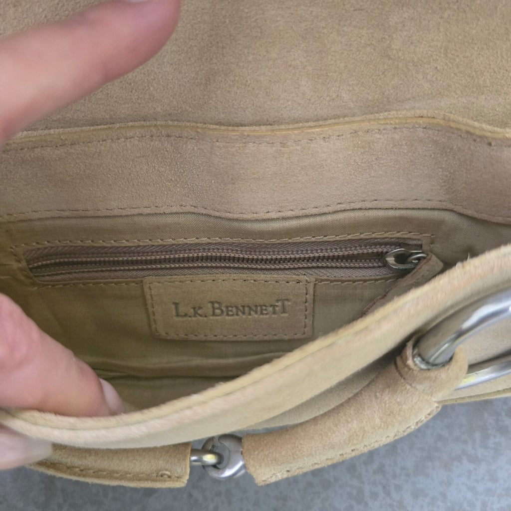 L.K. Bennett Beige Suede Chain Shoulder Baguette Bag Vintage Rare