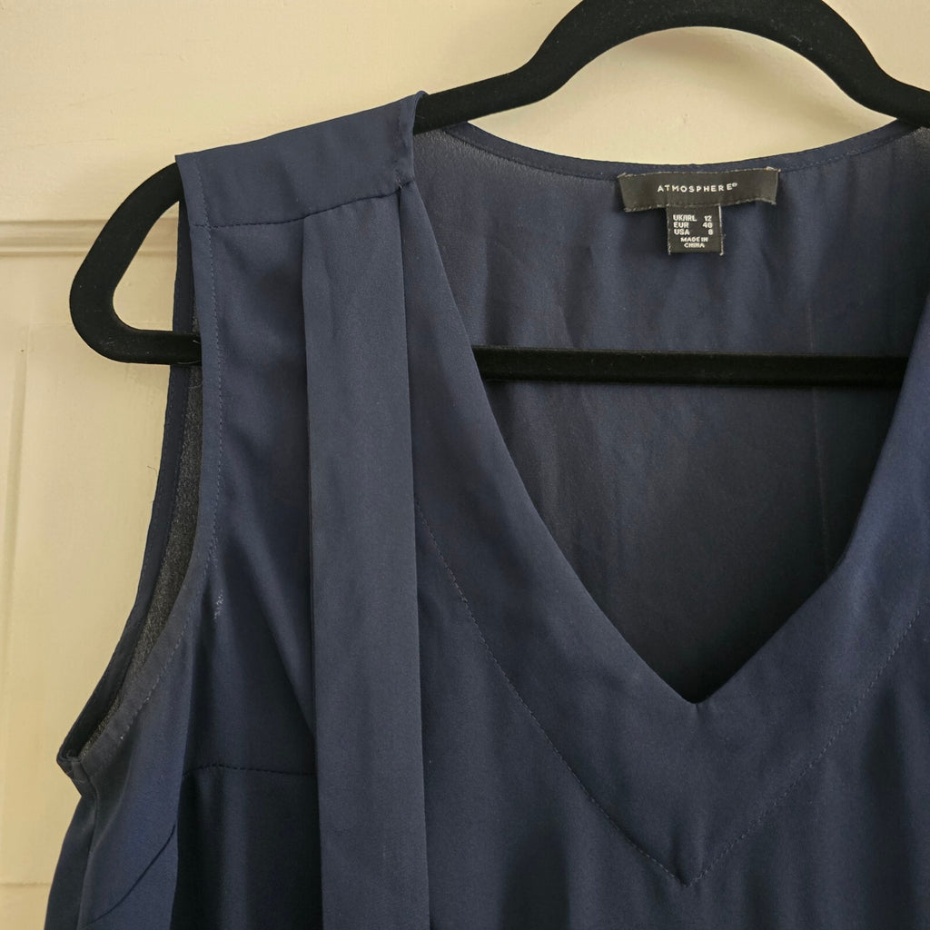 Atmosphere Navy Blue Sleeveless V-Neck Blouse Size UK 12 lightweight workwear