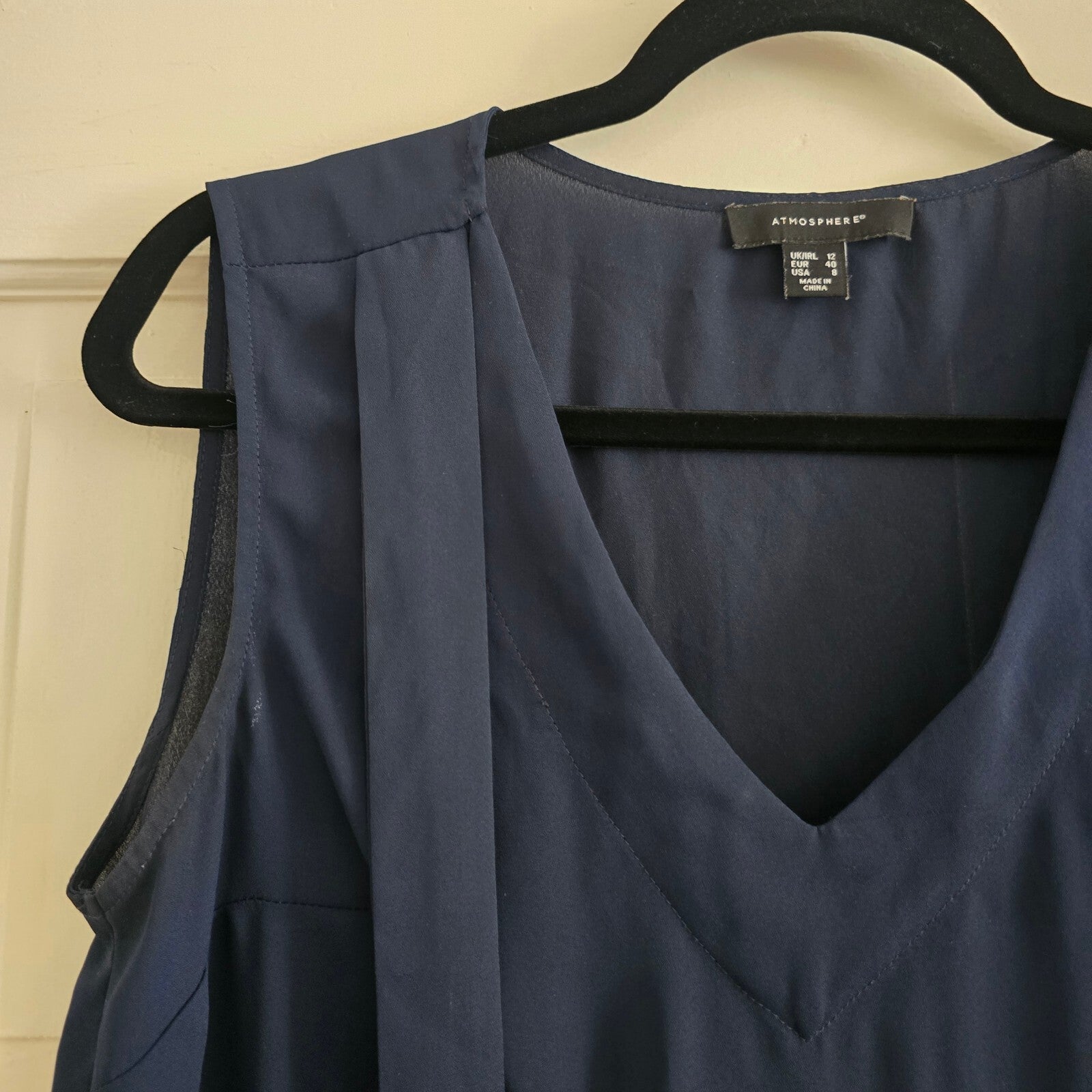 Atmosphere Navy Blue Sleeveless V-Neck Blouse Size UK 12 lightweight workwear
