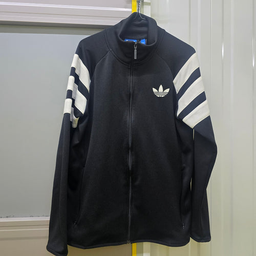 Adidas Originals Vintage Black Track Jacket, White Striped Sleeves, Trefoil Logo