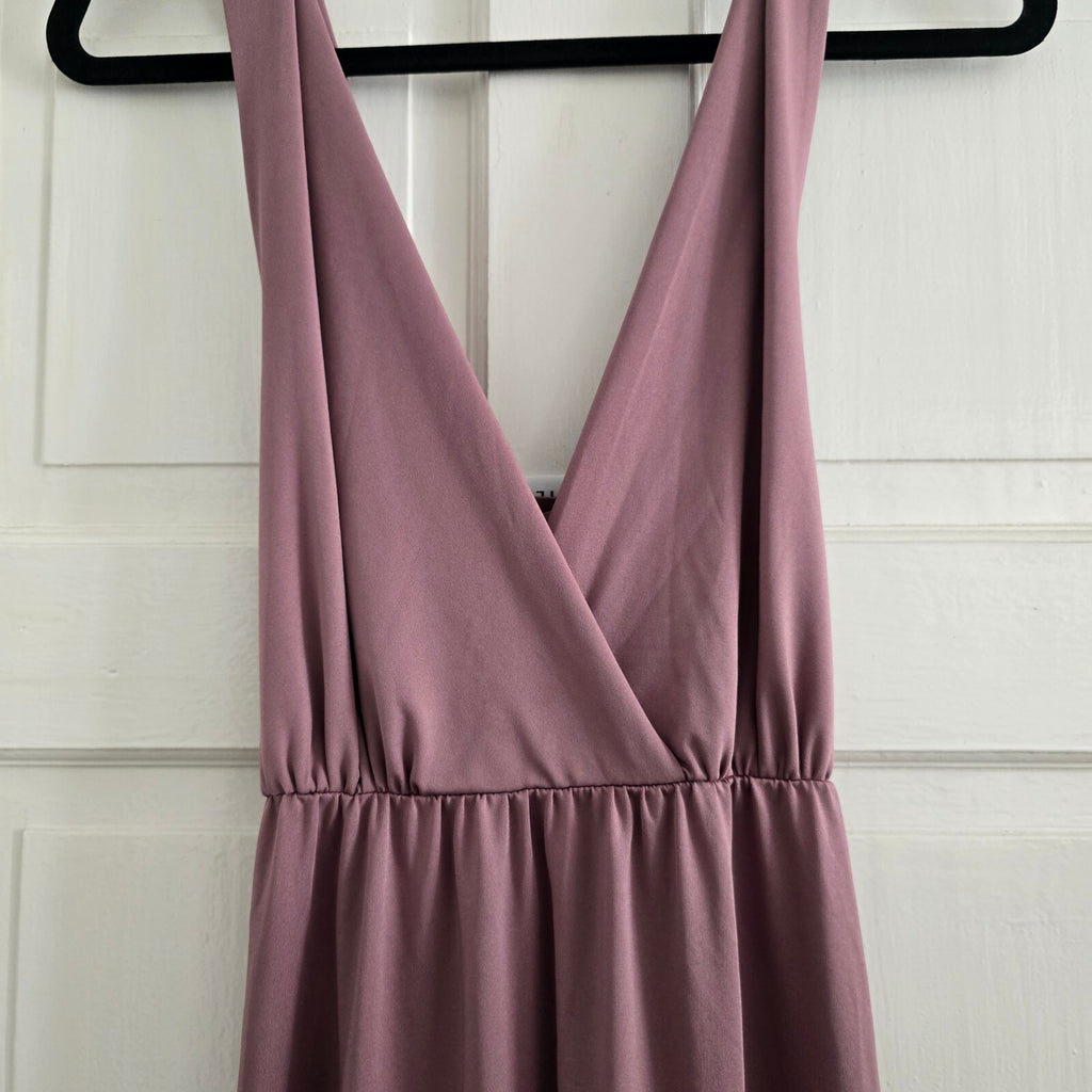 VILA Mauve Sleeveless Maxi Dress with Deep V-Neckline, Size XS