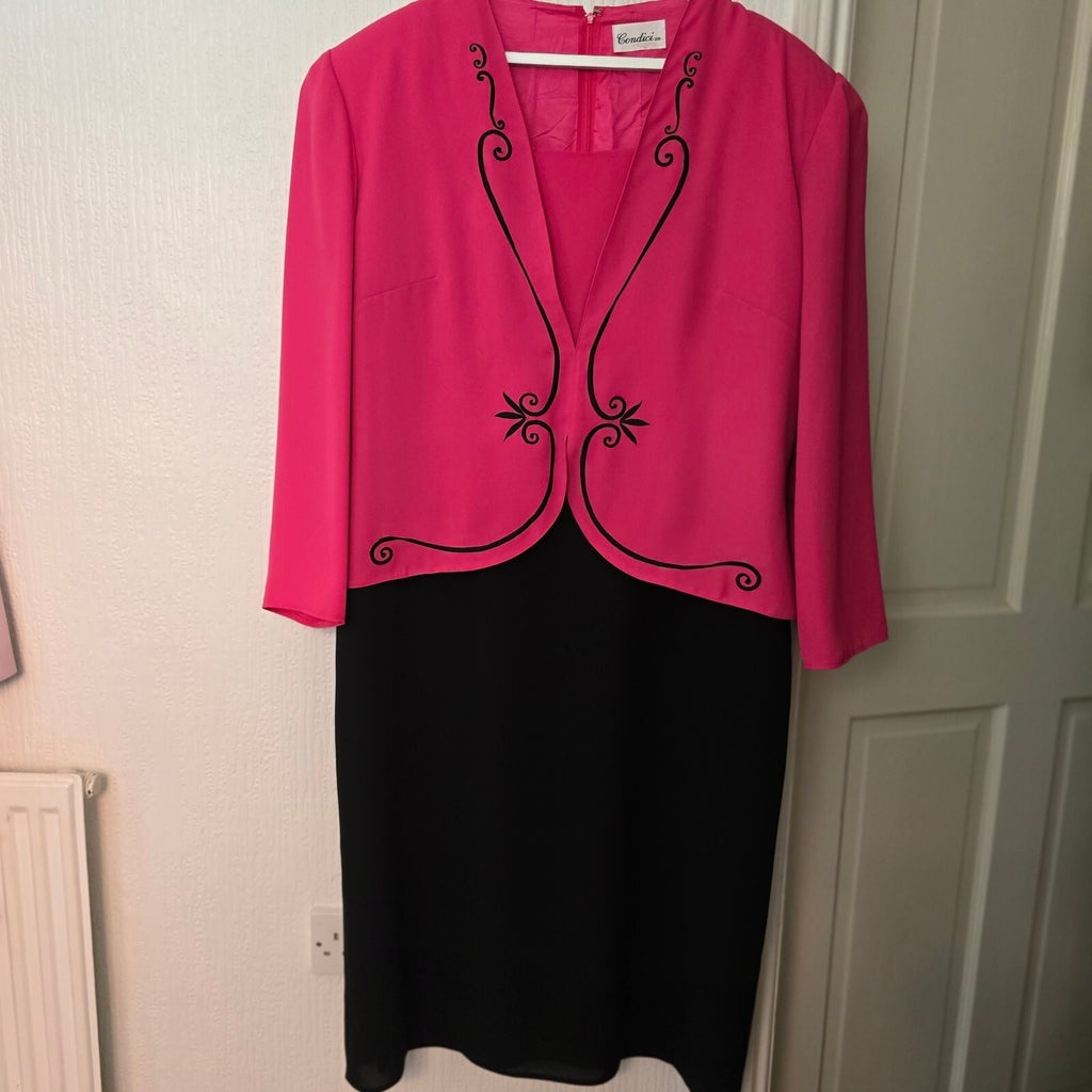 Condici Pink and Black Two-Tone Dress with Embroidered Detail, Size 20, elegant