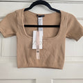 Zara Ribbed Beige Crop Top XS-S, square neck, basic, capsule wardrobe BNWT